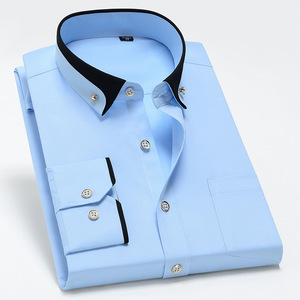 ¡Novedad de 2025! Camisa elástica de manga larga con cuello en contraste para hombre, camisa informal cómoda de negocios sin planchar - Product Image 3