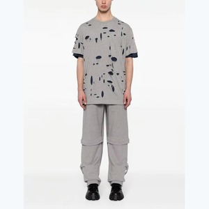 Custom Distressed Oversized T <b>Shirt</b> Raw Edge Light Acid Wash Oversized Down Shoulder Tee <b>Patchwork</b> T <b>Shirt</b> For Men - Product Image 4