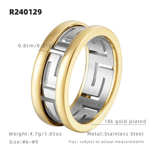Anello in Acciaio Inossidabile 316L Bicolore con Motivo a Chiave Greca, Impermeabile e Antiossidante, per Uomo e Donna, Unisex - Product Image 4