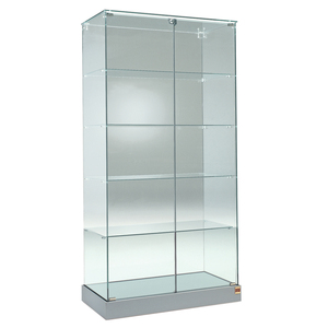 Vitrina Hozelock de Vidrio Templado 93x46x180cm con Puertas Abatibles con Cerradura, 4 Estantes, Base Gris Claro con Ruedas - Product Image 1