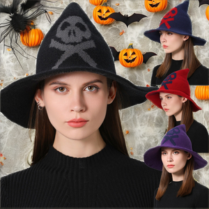 หมวกถักปีกกว้างสำหรับผู้หญิง, หมวกแม่มดฮาโลวีนหมวกถักขนสัตว์สำหรับงานปาร์ตี้เทศกาลคอสเพลย์ทำจากอะคริลิคสำหรับสไตล์ธุรกิจและตัวละคร - Product Image 2