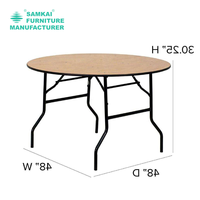 Table ronde pliable SK-ZDZ-F004, table en bois d'extérieur et d'intérieur de 48 pouces avec structure métallique renforcée pour hôtel et événements