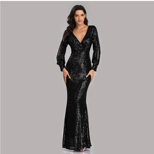Robe de soirée élégante en sequins sirène, longue jusqu'au sol, noire, pour la mère de la mariée, banquet 2022 - Product Image 5