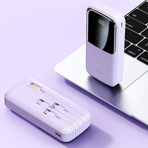 New Large Capacity 20000mah Power Bank Fast Charging LED Display USB Type C & Micro USB Output PD 22.5W Built 4 Cords Cables