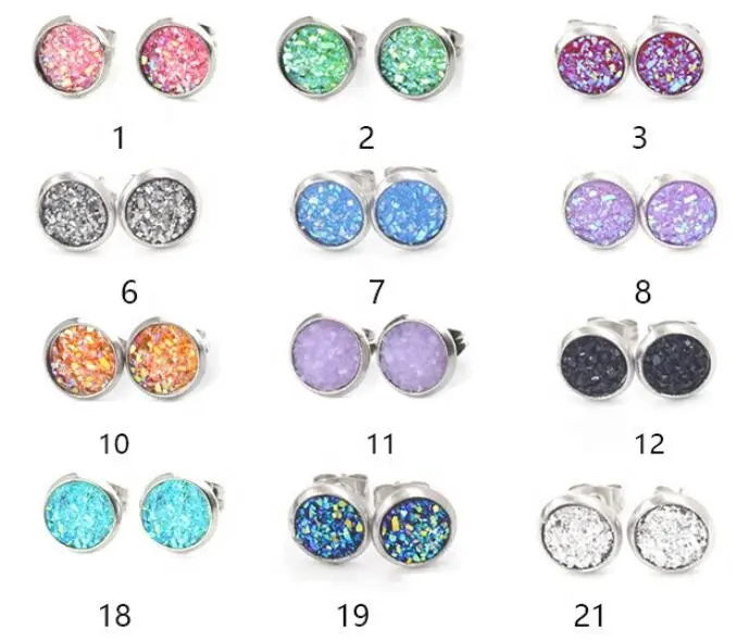 Geometric Round Stud Earrings 8MM Frosted Dream Starry Sky Acrylic Gem Stones Earrings Women Newest