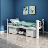 Lit simple en acier extra-large avec armoire de rangement durable, adapté aux dortoirs, appartements ou hôtels