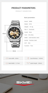 <span class=keywords><strong>Montre</strong></span> mécanique automatique <span class=keywords><strong>pour</strong></span> <span class=keywords><strong>homme</strong></span> SKMEI 9378 en acier inoxydable, design simple et luxueux, mouvement à remontage manuel, bracelet antique - Product Image 6