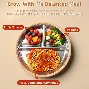 어린이 식기 실리콘 304 스테인리스 스틸 아기 숟가락과 포크 빨대컵 흡착식 그릇 분할 접시 탈부착 가능한 실리콘 케이스 포함 - Product Image 6