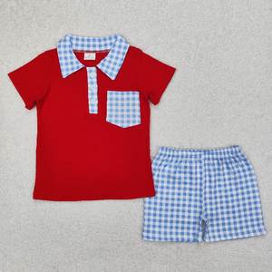 Tenues d'été à polo rouge de haute qualité Little Boy Boutique vente en gros d'ensemble de vêtements RTS pour tout-petits garçons avec poche - Product Image 1
