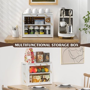 Caja de pan de bambú de doble capa, fácil de transportar, de gran capacidad, con puerta transparente y asa, adecuada para almacenar alimentos en el - Product Image 2