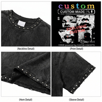 T-shirt vintage noir clouté et déchiré avec motifs grunge et détails rivetés pour hommes et femmes, coupe oversize, style streetwear Y2K