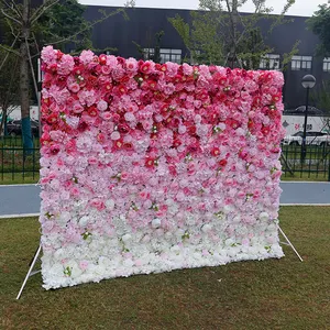 Customized 3D /5D Roll Up Cloth Rose Flower Backdrops Wedding Decor Flower