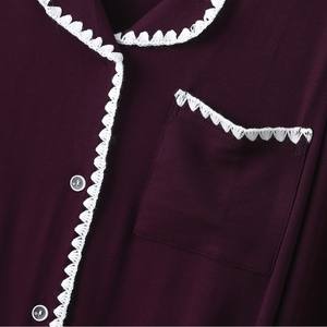 PJ-051 Modal Long Sleeve Women's Pajama <b>Set</b> Collar Embroidery Trim Spring/Autumn <b>Knitted</b> Loungewear Simple - Product Image 5