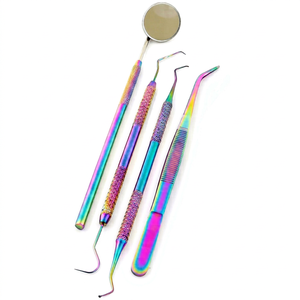 Ensemble de 4 grattoirs dentaires en acier inoxydable allemand de couleur arc-en-ciel, ensemble de grattoirs dentaires manuels certifiés CE, hygiène, nettoyage, protection - Product Image 1