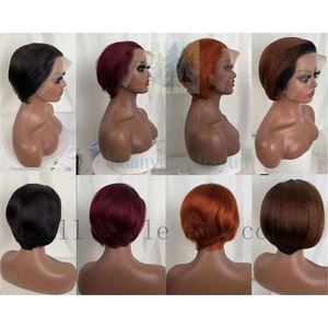 Perruque Bob <span class=keywords><strong>Carré</strong></span> Colorée Lace Frontale Brésilienne sans Colle de 8 Pouces en <span class=keywords><strong>Cheveux</strong></span> Humains Péruviens pour Femmes Noires - Product Image 5