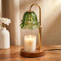 Lampe chauffe-bougie de table avec minuterie et variateur d'intensité, en verre floral rose, vert, multicolore, pour la fonte de cire, idéale pour bureau, chambre et salon