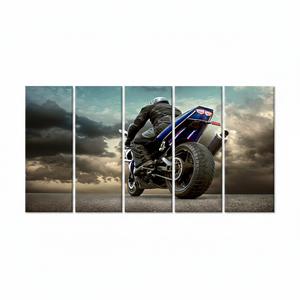 Superbe impression sur toile de moto : art sur le thème du temps nuageux pour la décoration de la maison, lot de 5 toiles - Product Image 2