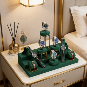 Soporte para Relojes de Pulsera de Terciopelo Verde a Precio de Fábrica, Soporte Metálico Personalizado con Logotipo, Expositor de Lujo para Relojes - Product Image 4