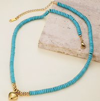 Nouveau collier ras du cou classique fait main en pierre turquoise naturelle avec pendentif cœur plaqué or pour femme, idéal pour un usage quotidien décontracté