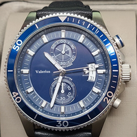 Montre chronographe de plongée pour homme, bracelet en cuir, lunette rotative, affichage de la date, cadran lumineux, boîtier en acier, montre-bracelet sport à quartz