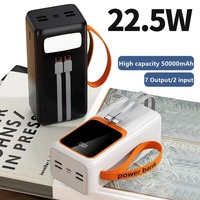 Nouvelles batteries externes portables 50000 mAh PD 22,5W à charge rapide avec affichage numérique LED, lampe de poche intégrée et câbles intégrés – Station d'alimentation