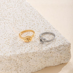 Gran oferta delicada, anillo de dedo de bloque de nudo de doble línea chapado en oro Real de 18 quilates sin deslustre para mujer para promesa de amor - Product Image 2
