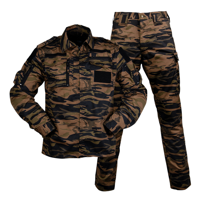 Fronter F729-027 Men's Black Camouflage Tactical Combat Suit/Uniform Breathable Anti-Static Rip-Stop Polyester/Cotton