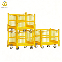 EASYLINK - Chariot pliable robuste en treillis métallique avec barre de remorquage et roulettes, conteneur de stockage d'entrepôt empilable et pliable