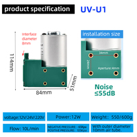 Pompe à vide à diaphragme UV-U1 Mini 12W 10L/min -65kPa 105kPa 12V 24V 220V en option, pompe à aspiration d'air à faible bruit