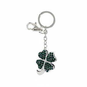 Portachiavi Quadrifoglio con Ciondolo in Cristallo Verde, Accessorio di Moda - Product Image 2