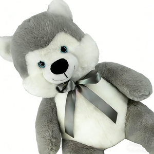 Peluche de Husky Gris y Blanco con Cinta de Satén - Peluche Grande y Esponjoso de Ojos Azules, Regalo para Niños para Acunar en la Hora de Dormir - Product Image 3