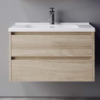 Meubles-lavabos de salle de bain en contreplaqué à fixation murale, résistants à l'eau, avec vasque simple et miroir