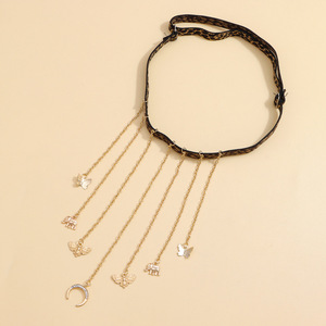 Chaîne de corps élastique imprimé léopard avec pampille dorée et pendentifs papillon, éléphant, lune pour femme – Idéale pour la plage - Product Image 2