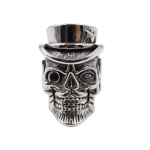 Anillo de Calavera Gótica de Acero Inoxidable <span class=keywords><strong>para</strong></span> Hombre, Estilo Punk Hip Hop, Joyería de Moda, Anillo de Hombre con Cabeza de Fantasma y Sombrero - Product Image 1