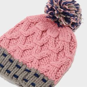 Conjunto de 3 Piezas de Moda Otoño Invierno: Gorro de Punto con Diseño de Burbujas en Dos Tonos, Manoplas y Bufanda, Cálido para el Invierno - Product Image 4