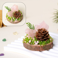 Beliebter Reiki-Kühlschrankmagnet mit Waldmotiv, Natürlicher Pflanzen-Holzsockel, Tannenzapfen, Mineralproben, Kristallornament als Geschenk