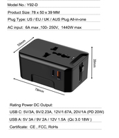 Meilleure vente Adaptateurs de voyage mondiaux de type C Adaptateur de voyage mural USB 20W PD Adaptateur de voyage universel multi-prises international