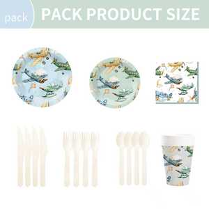 Articles de fête pour enfants DAMAI, thème avion, vaisselle de fête comprenant des assiettes en papier, des gobelets, des serviettes, pour 8 invités - Product Image 5