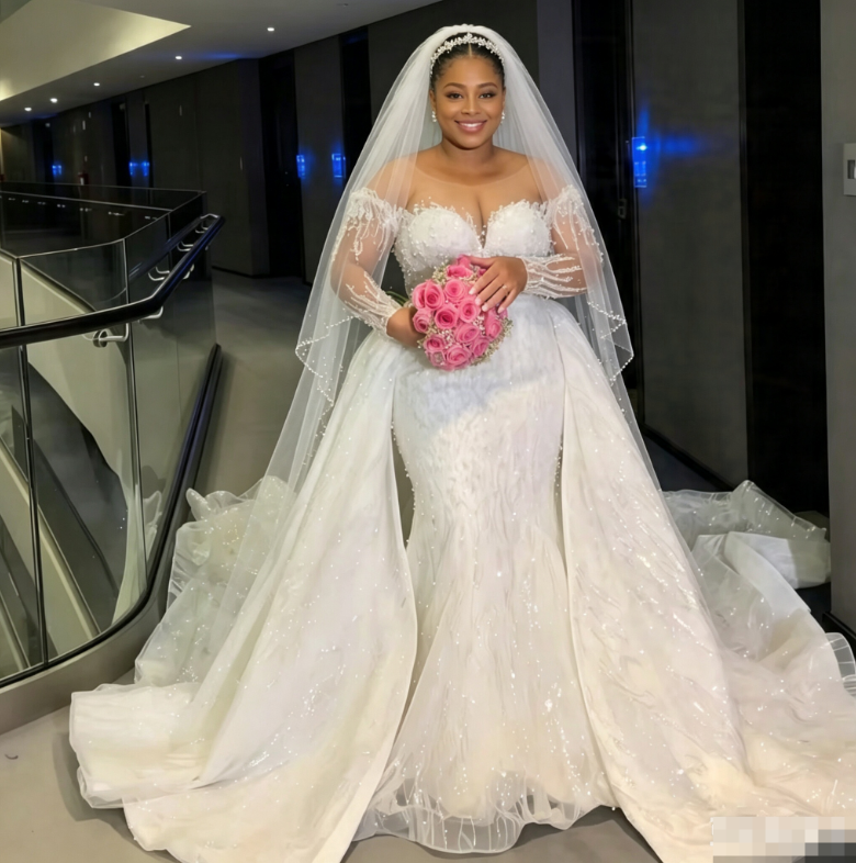wedding dress beading supplies Customized Luxury Shinny Beads Sequins Dresses Detachable 2In 1Train Long Sleeves Plus Size Bridal Gown Vestido De Noiva Draft: CW36 2026 Black Sequin Dress Sparkly color:Pink 1 Pcs x Crystal