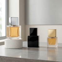 Flacon de parfum carré en verre noir de luxe personnalisé de haute qualité avec vaporisateur 30ml/50ml/100ml, étanche et écologique