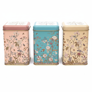 Juego de cajas de lata cuadradas de 105x105x160mm (Juego de 3) Diseño floral Pastel Blue Botanica Design - Product Image 2