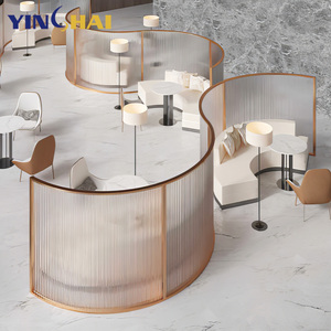 Изогнутая перегородка из золотого стекла и нержавеющей стали для ресторана, лобби, кафе, проект, металлическая перегородка - Product Image 5