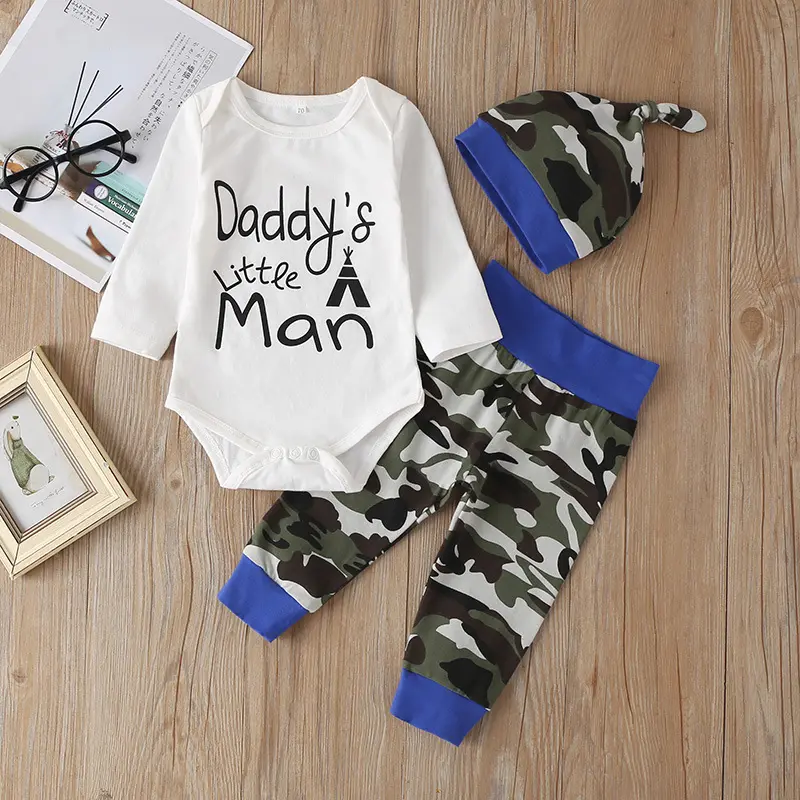 New Arrival Baby Boy Clothing Bulk Wholesale Baby Clothes 3-piece Sets With Hat For Toddler