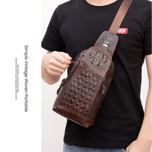 Men's <b>Chest</b> Bag Sling Bag <b>Small</b> Crossbody Genuine Leather Crocodile Shoulder Backpack for Traveling Hiking Cycling - Product Image 4