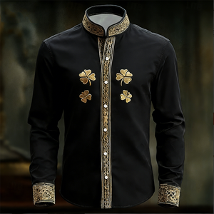 <span class=keywords><strong>Chemise</strong></span> décontractée pour <span class=keywords><strong>homme</strong></span> à manches longues, à simple boutonnage, à motif floral, avec motif trèfle 3D doré islamique en tricot, haut de <span class=keywords><strong>luxe</strong></span> tendance, <span class=keywords><strong>chemise</strong></span> de conception modeste - Product Image 5