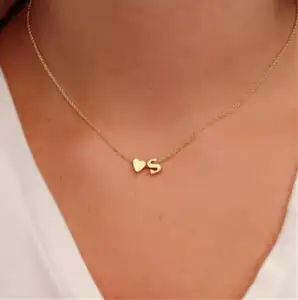 Fashion Tiny Heart Dainty Initial Gold Silver Color Letter Name Choker Necklace For Women Pendant Jewelry