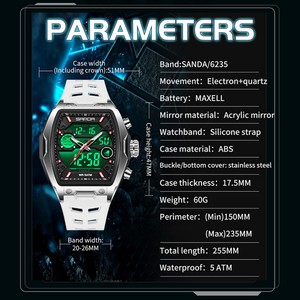 Reloj Deportivo Digital SANDA 6235, Reloj de Pulsera con Caja Tonneau y Pantalla Dual, Reloj Moderno Multifuncional a Prueba de Agua con Alarma - Product Image 3