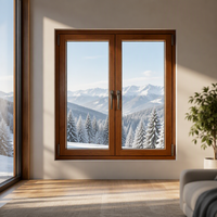 Fenêtres d'entrée horizontales pliantes modernes résistantes à l'hiver, cadre en bois recouvert d'aluminium, moustiquaire en acier inoxydable, triple isolation, verre trempé