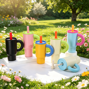 Stainless Steel Tumbler <b>With</b> <b>Straw</b> 25oz/40oz Vacuum Insulated Travel Mug Modern Design Colorful Handle - Product Image 5