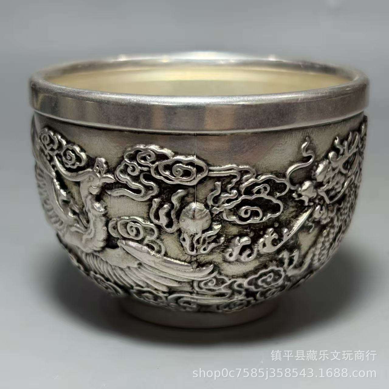 Dragon and phoenix cup/copper silver plated cup